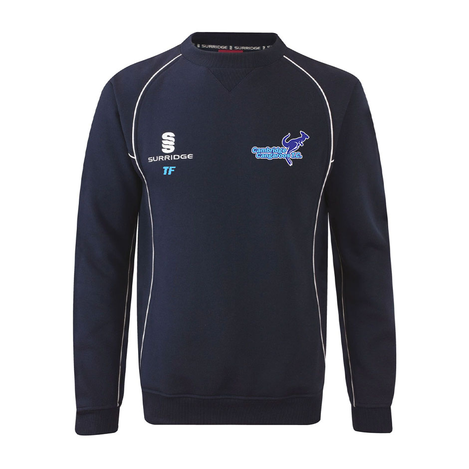 A dark blue long sleeved top with the club logo on the left breast